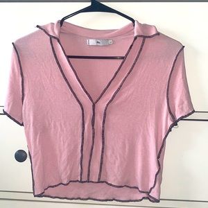 Pink Adika Black Stitching Crop Top